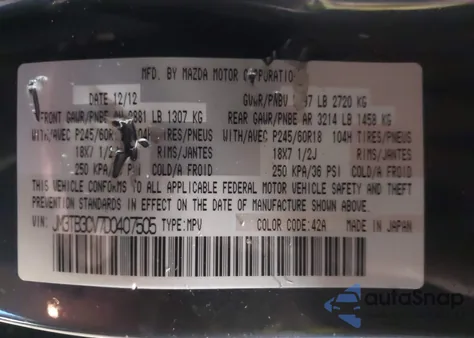 2013 Mazda Cx-9 Touring from USA, damaged, VIN JM3TB3CV7D0407505